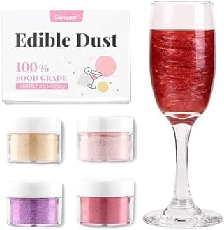 Shimmer Edible Glitter for Drinks Cocktails, Food Grade 4g/bottle, Sujoygar, Luster Dust Set for Cakes, Baking, Strawberries, Chocolates, Cupcakes, Party Drink Decoration
