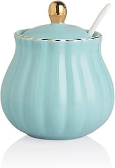 Sweejar Royal Ceramic Sugar Bowl, 12 Ounce Sugar Container with Spoon and Lid, Porcelain Salt Bowl Salt Container, Sugar Holder for Coffee Bar, Home and Kitchen(Turquoise)