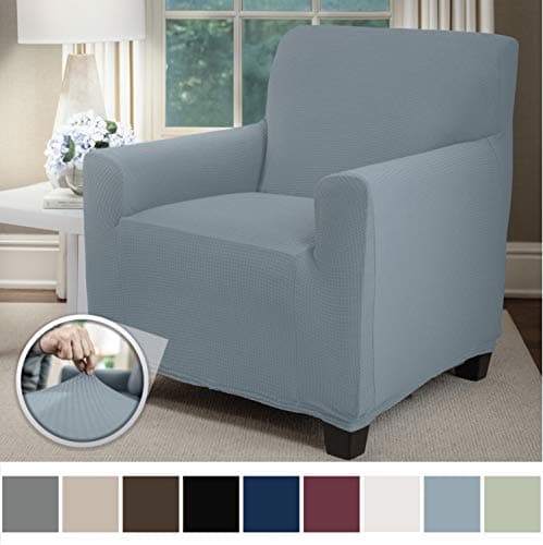 Sofa Shield Original Fitted 1 Piece Chair Protector, Many Colors, Seat Width to 23 Inch, Stretch Furniture Slipcover, Fastener Straps, Spandex Chair Slip Cover Throw for Pet Dogs, Armchair, Denim Blue