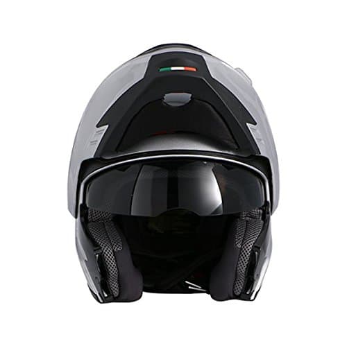 AVE A-48 Adventure Modular Flip-Up Motorcycle Helmet and Drop Down Sun Visor (Silver, Medium)