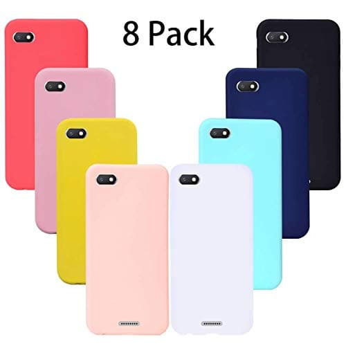 [8 Pack] Xiaomi Redmi 6A Case, Anti-Drop Soft Silicone Gel Rubber Bumper Phone Case Shell Shockproof Case Cover for Xiaomi Redmi 6A -Red, Purple, Yellow, Pink, White, Green, Blue, Black