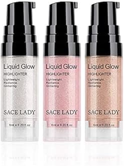 SACE LADY Liquid Highlighter Makeup Set Shimmer And Shine Ultra-Smooth Radiant Illuminator Kit For Face Cheekbone Body Glow Bronzer Glitter Illuminating Highlighters Makeups 3 Pack (3×6ml/0.2Fl Oz)