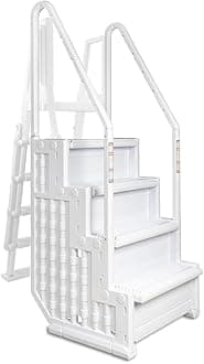 Aqua Select Anti-Slip in-Pool Steps with Outside Flip-Up Ladder | White | for Above Ground Swimming Pools | Can Mount to Decks 48" to 54" H | Safety Stairs Capacity Up to 350 lbs
