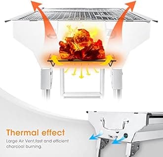 Uten Barbecue Grill, Stainless Steel BBQ, Large Folding Portable BBQ Grill, Charcoal Grill for Outdoor Cooking Camping Hiking Picnics