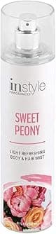 Instyle Fragrances | Body & Hair Mist | Sweet Peony Scent | With Panthenol | CLEAN, Vegan, Paraben Free, Phthalate Free | Premium 8 Fl Oz Spray Bottle