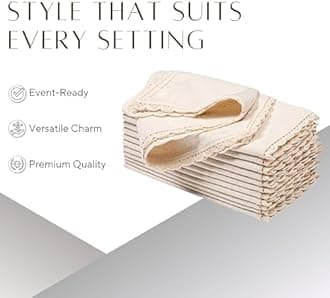 Ramanta Home Cloth Dinner Napkins in Cotton Flax Fabric with Lace & Tailored Mitered Corners - 20x20 Inches (Set of 4, Natural)