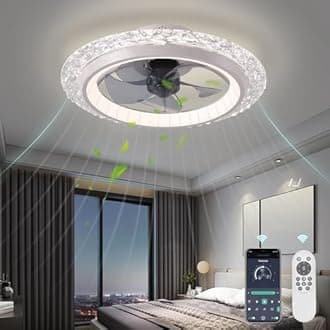 KINDLOV Modern 19.7" Flush Mount Ceiling Fan with Warm White LED Light, Remote Control, Six-Speed Wind Adjustment for Bedroom