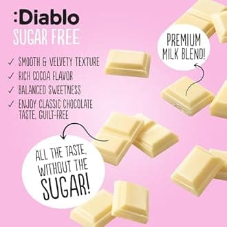 Diablo No Added Sugar White Chocolate – No Added Sugar Chocolate Bar Sweetened with Stevia, Gluten Free, Ideal for Any Occasion, Birthdays, Valentines, or Gift Hampers, 75g (Pack of 1)