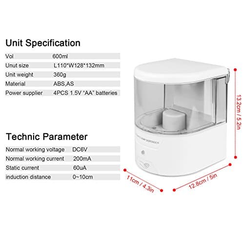 Wall Mounted Hand Soap Dispenser, ALLOMN Touchless Soap Dispenser Kitchen, Hand Sanitizer Dispenser for Kitchen Bathroom Hospital Hotel (600ml Capacity)
