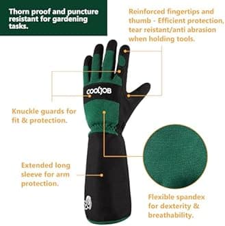 COOLJOB Thorn Proof Rose Pruning Garden Gloves for Men, Long Sleeve Padded Yard Work for Bush, Blackberry, Cactus, Heavy Duty/Puncture Resistant/Machine Washable, Medium, Green