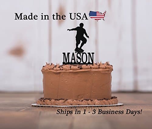 Boy Skate Boarder Cake Topper with Keepsake Base, Male, Personalized Cake Topper, Skater, Skateboard, Skate Boarding…