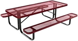 COATEDOUTDOORFURNITURE Heavy-Duty Portable Outdoor Kids Table, Expanded Metal Kids Picnic Table, Commercial-Grade Picnic Table, Made in America (6ft Rectangular, Childrens, Burgundy)