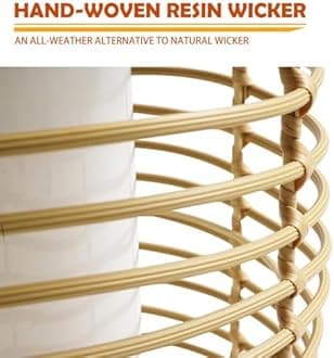 Solar Yard Outdoor Austin Solar Powered Floor Lamp Set of 4, 14-inch Wicker Woven LED Lamp, Water-Resistant Garden Light, Boho Style, Decor for Balcony, Porch, Yard, Pathway, Natural Color