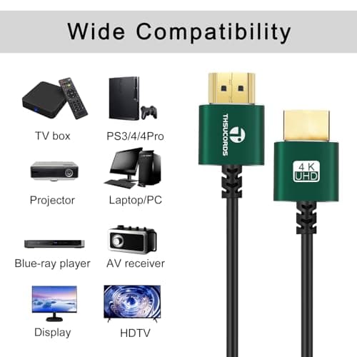 Slim HDMI Cables 1.6FT, Ultra Soft & Thin HDMI to HDMI Cord, Extreme Flexible & Skinny HDMI Wire Supports High Speed 4K@60Hz 18gbps 2160p 1080p