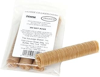 The Sausage Maker® 26mm Collagen Casings For Sausage Making, Edible, Clear, Smoked Beef Collagen Sticks, 1” Diameter Hot Dog Casings, 98 Feet Sausage Skin, Stuff Approximately 28 Lbs Meat