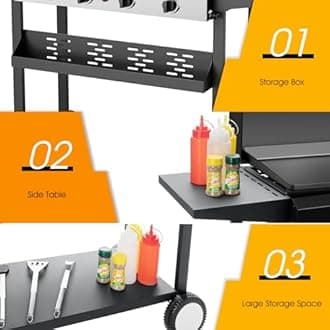 4 Burner BBQ Gas Griddle with Hood, 30 Inch Stainless Steel Portable Detachable Propane Griddle, 60,000 BTU Flat Top Barbecue Grill with Side Shelves for Camping