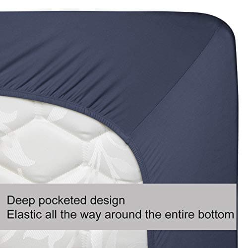 Twin Size Fitted Sheet Only - 4-Way Stretch Knit, Snug Fit, Wrinkle Free & Stay in Place, No More Slipping Off for Mattress, Soft & Comfortable - Navy Blue, Twin