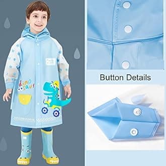 Fewlby Kids Raincoats For Girls Boys Waterproof Rain Jacket Cartoon Dinosaur Children Toddler Rain Wear Children Rain Poncho S Size 1-2 Years
