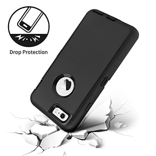 CAFEWICH for iPhone 6S Case, Heavy Duty Shockproof High Impact Tough Rugged Hybrid Rubber Defender Protective Anti-Shock Silicone Phone Cover for iPhone 6 4.7 Inch (Black)