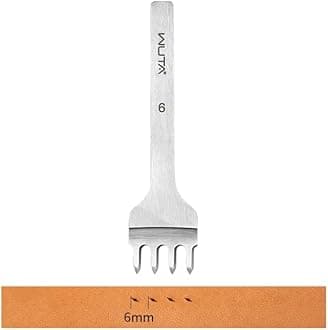 WUTA Leather Hole Punch Tool Pricking Iron Hole Punche 6mm 4 Prong Tooth Lacing Diamond Stitching Chisel Set for DIY Leather Craft Kits (Silver)