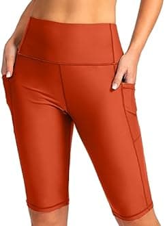 SANTINY Women's 8''/12'' High Waisted Swim Shorts with Pockets UPF50+ Long Board Swimming Shorts for Women with Liner