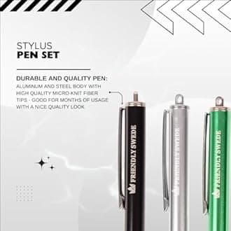 Stylus Pen Replaceable Micro-Knit Mesh Tip - Capacitive Touchscreen Stylus, Tablet Styli with Lanyards, Screen Cleaning Cloth Tips (3 Pack) (Silver + Black + Green)