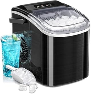 AGLUCKY Countertop Ice Maker Machine, Portable, 26lbs/24Hrs, 6Mins/9 Pcs Bullet Ice, Self-Cleaning, Stainless Steel Black