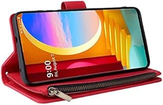 LBYZCASE Phone Case for LG Wing 5G(2020),LG Wing Wallet Case,Luxury Folio Flip Leather Cover[Zipper Pocket][Wrist Strap][Kickstand ][Magnetic Closure] for LG Wing (Red)