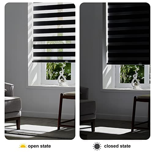 Persilux Cordless Zebra Blinds for Windows (36" W X 72" H, Black) Free-Stop Windows Shades Dual Layer Light Control for Day and Night, Light Filtering Sheer Shades for Home, Easy to Install