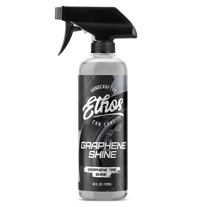 Ethos Handcrafted Car Care e - Tire Shine Spray, 16oz High Sheen, Non Greasy, Sling Free Finish! Conditions and Protects Rubber with UV Protection