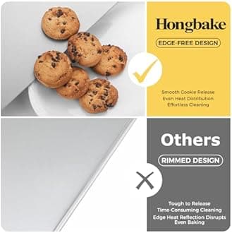 HONGBAKE 2 Pieces Large Flat Cookie Sheet No Edges, Nonstick Insulated Baking Pan, Commercial Oven Trays for Cooking, 16" X 14", Grey