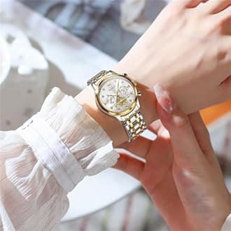 OLEVS Women Watches Luxury Diamond Wrist Watches for Women Gold and Silver Stainless Steel Waterproof with Date Quartz Ladies Watch