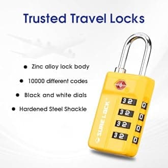 TSA Approved Travel Luggage Locks, Open Alert Combination Lock for School Office & Gym Locker ,Toolbox, Pelican Case,Easy Read Dials- 1, 2 & 4 Pack (1, Yellow 2 Pack)