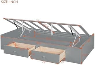 XD Designs Wood Bunk Bed Twin Over Twin Size with Built-in Wardrobe and Drawers, Loft Bed & L-Shape Platform Bed with Hydraulic Storage and Shelves for Kids Teens Adults, Space-Saving (Grey-YY10)