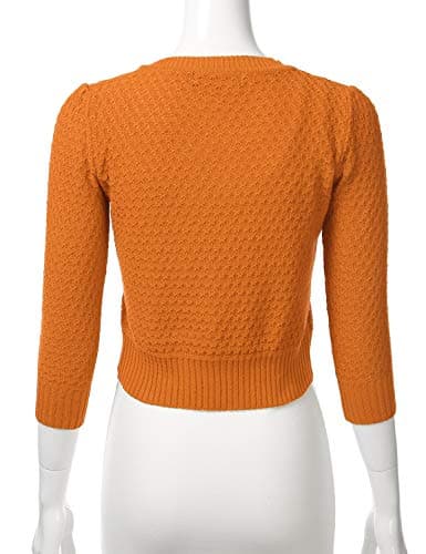 FLORIA Women's Button Down 3/4 Sleeve Crew Neck Cotton Knit Cropped Cardigan Sweater LIGHTORANGE S