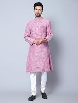 LATEST CHIKAN Men's Cotton Regular Textured Long Kurta Full Sleeves - Casual Ethnic Wear