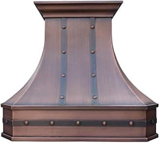 Wall Mount Natural Beautiful Copper Kitchen Hood, Handcrafted by Skilled Artisan, Comes with High Air Flow Motor Fan, 36"W x 27"H, Beehive-Antique Copper, H3STRBCW3627