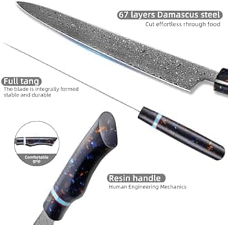 Kitchen Knife Set VG10 Damascus Steel 8 PCS Chef's Knife Sharp Full Tang Slicing and Cutting Knife,Professional Forged Handmade Suitable for Professional Chefs,Culinary Experts and Home Cooks