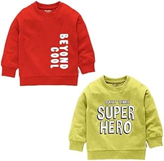NammaBaby Boys' T-Shirt Chest Printed Full Sleeves Sweatshirt for Light Winters Pack of 2