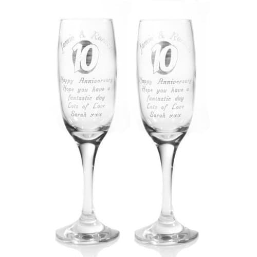 Personalised 10th Anniversary Champagne Flutes