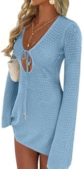 ANRABESS Swimsuit Cover Up for Women Crochet Bathing Suit 2026 Summer Swimwear V Neck Mesh Knit Dress Beach Vacation Clothes