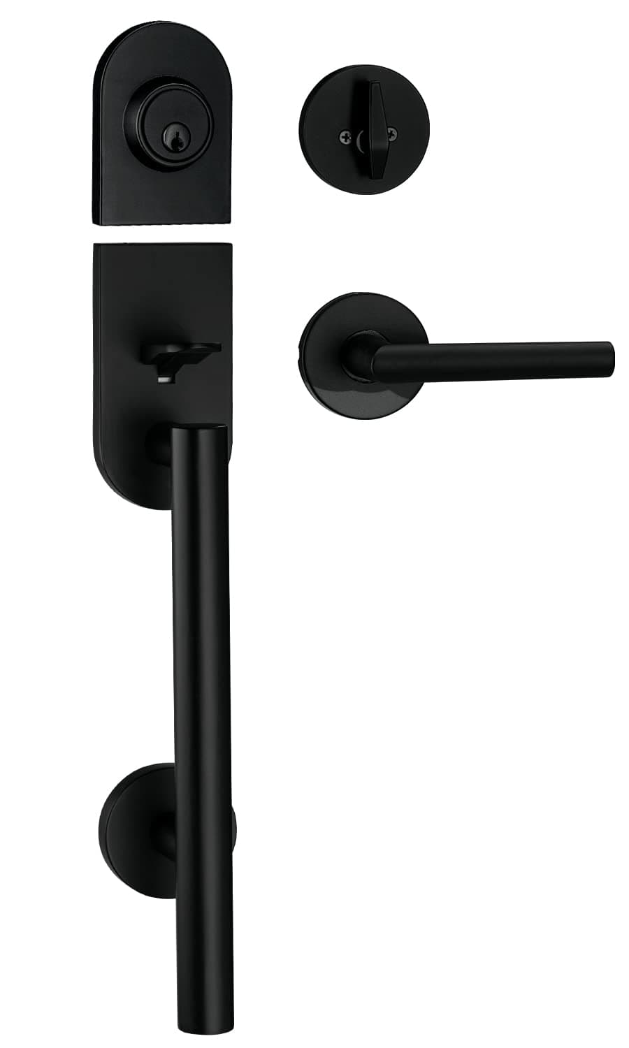 HandleSet Front Door Entry Handle and Deadbolt Lock Set Sleek Round Lever and Single Cylinder Deadbolt Heavy Duty - Iron Black Finish