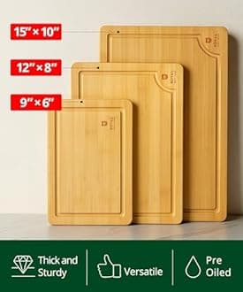 Royal Craft Wood Cutting Boards for Kitchen - Bamboo Cutting Board Set of 3, Cutting Boards with Juice Grooves, Serving Board Set, Thick Chopping Board for Meat, Veggies, Easy Grip Handle