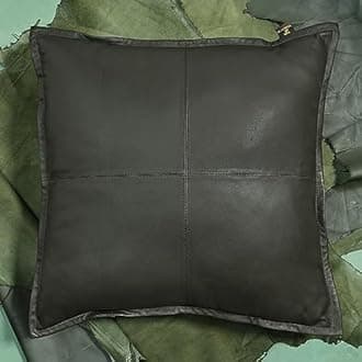 TOMJACK Lambskin Leather Pillow Cover - Decorative Sofa Cushion Case - Throw Covers for Living Room & Bedroom, 22" x 22" - Soft Deep Olive Box Pack of 2