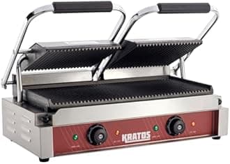 Kratos Commercial Electric Panini Sandwich Grill with Grooved Plates, 18.7" x 9" Cooking Surface, Commercial Countertop Panini Press, 120V, 3500W (29Y-023)