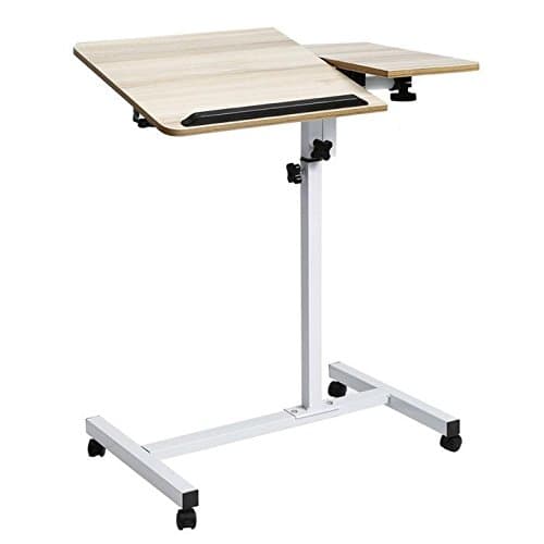 Laptop Stand, Wood Mobile Laptop Desk Angle Height Adjustable Moveable Bedroom Table Stand
