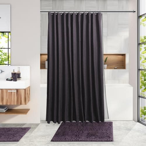 Clara Clark Bathroom Accessories Set - Bathroom Set, Bathroom Accessory Set, Shower Curtain Set, Toilet Brush, Trash Can & Soap Dispenser - Purple - 20PC