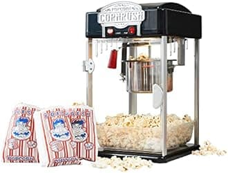 CORNRUSH Popcorn Popper Machine-4 OZ Vintage Professional Popcorn Maker Theater Style with Nonstick Kettle Warming Light and Serving Scoop. (Black)