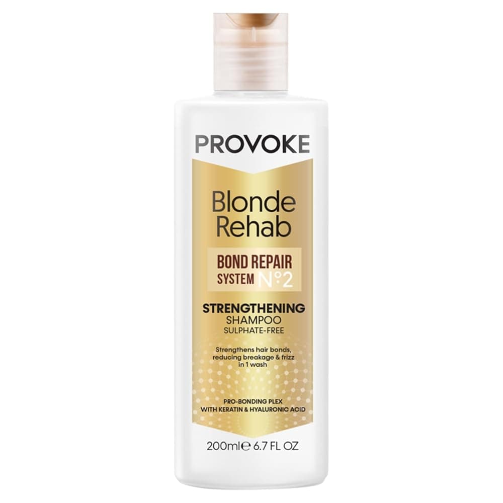 PROVOKE Blonde Rehab N0'2 Bond Strengthening Sulphate-Free Shampoo 200 ml, Reduces Breakage and Frizz in 1 Wash Formulated with a Pro Bonding Complex, Keratin and Hyaluronic Acid, for Damaged Hair