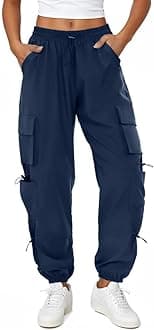 Womens Parachute Cargo Pants with Pockets Quick Dry Hiking Pants Lightweight Water-Resistant Baggy Joggers